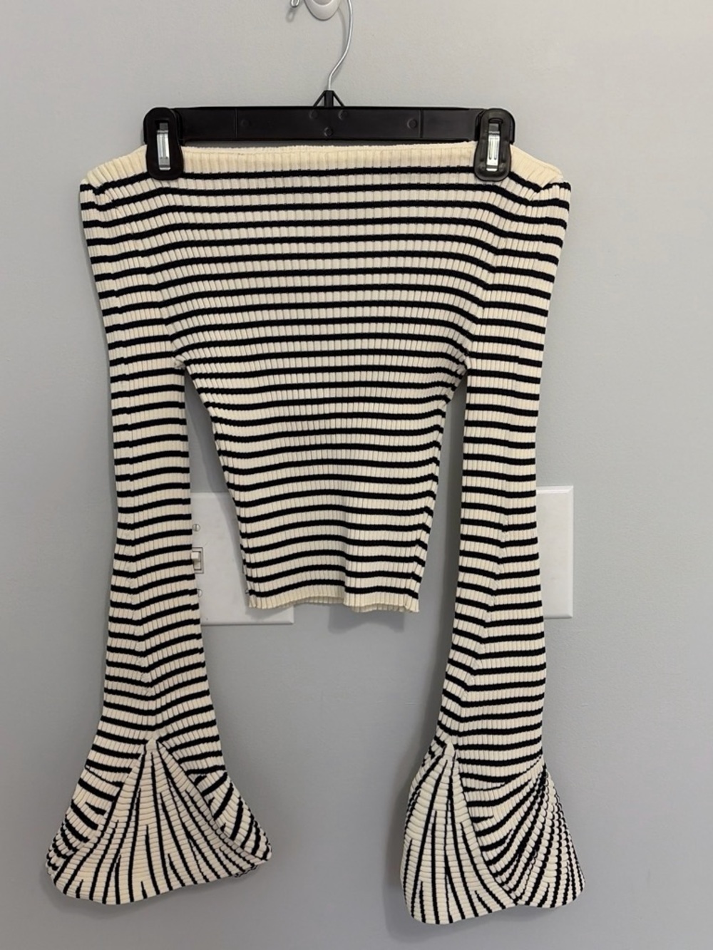 Cider Black & Cream Striped Off-Shoulder Bell Sleeve Top